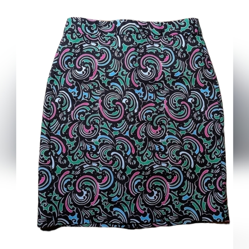 Banana Republic Bold Swirl Print Pencil Skirt Size 2 Stretch Office Chic